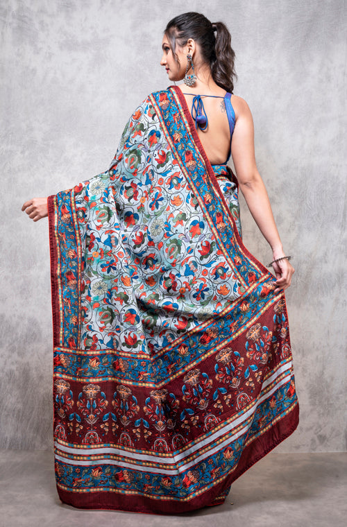 Morchari Pure Dola Silk Saree Digital Print - Multicolour | Grocsy