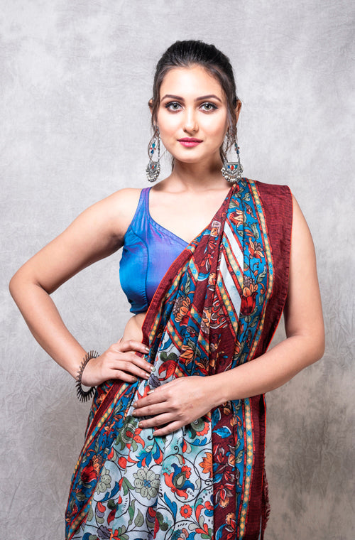 Morchari Pure Dola Silk Saree Digital Print - Multicolour | Grocsy