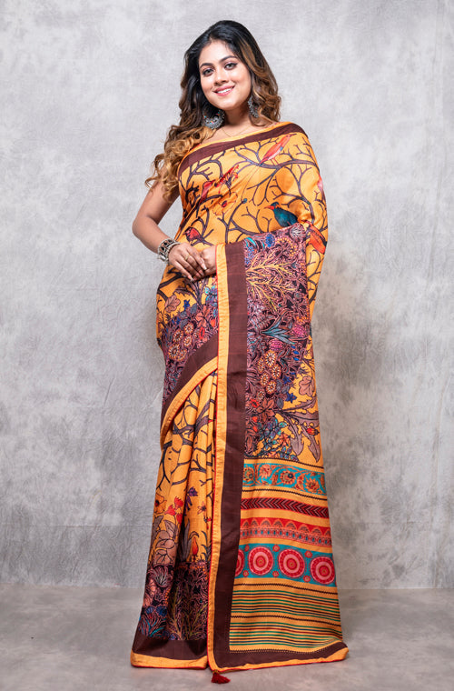 Morchari Pure Dola Silk Saree Digital Print - Multicolour | Grocsy