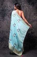 Morchari Fancy Embroidery Saree - Light Blue | Grocsy