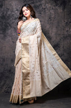 Morchari Fancy Embroidery Saree - Cream | Grocsy