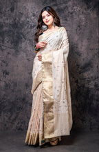 Morchari Fancy Embroidery Saree - Cream | Grocsy