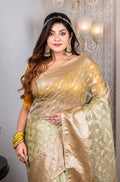 Morchari Organza Heavy Zari Saree - Green | Grocsy