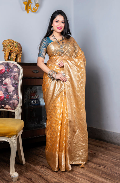Morchari Organza Heavy Zari Saree - Yellow | Grocsy