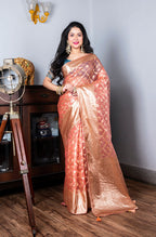 Morchari Organza Heavy Zari Saree - Pink | Grocsy