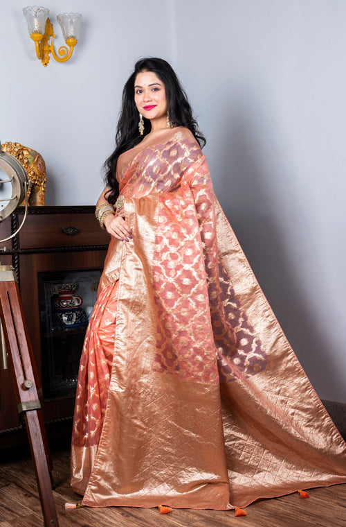 Morchari Organza Heavy Zari Saree - Pink | Grocsy