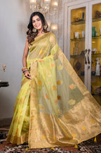 Morchari Organza Heavy Zari Saree - Green | Grocsy