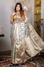 Morchari Organza Heavy Zari Saree - Light Blue | Grocsy