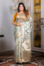 Morchari Organza Heavy Zari Saree - Light Blue | Grocsy