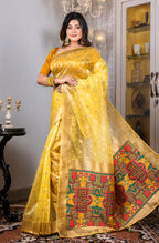Morchari Organza Heavy Zari Saree - Yellow | Grocsy