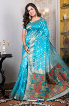 Morchari Organza Heavy Zari Saree - Light Blue | Grocsy