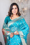 Morchari Organza Heavy Zari Saree - Light Blue | Grocsy