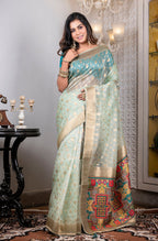 Morchari Organza Heavy Zari Saree - Green | Grocsy