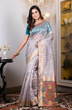 Morchari Organza Heavy Zari Saree - Grey | Grocsy