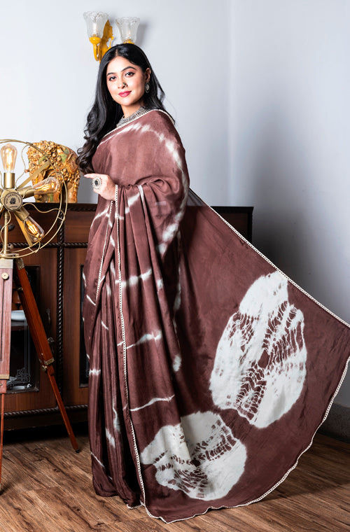 Morchari Chiffon Saree (Tie & Dye) - Brown | Grocsy