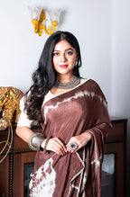 Morchari Chiffon Saree (Tie & Dye) - Brown | Grocsy