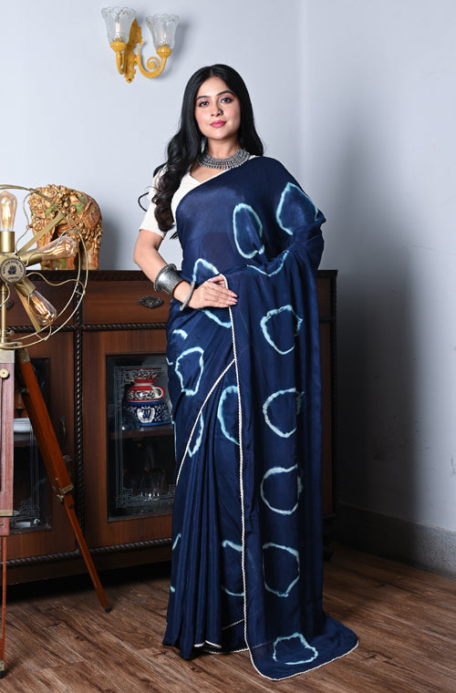 Morchari Chiffon Saree (Tie & Dye) - Blue | Grocsy