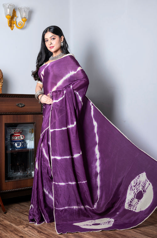 Morchari Chiffon Saree (Tie & Dye) - Purple | Grocsy