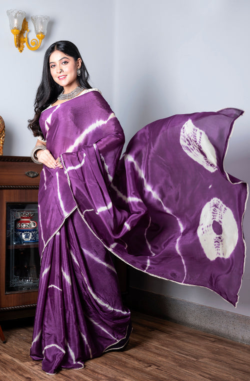 Morchari Chiffon Saree (Tie & Dye) - Purple | Grocsy