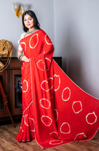 Morchari Chiffon Saree (Tie & Dye) - Red | Grocsy
