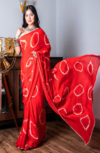 Morchari Chiffon Saree (Tie & Dye) - Red | Grocsy