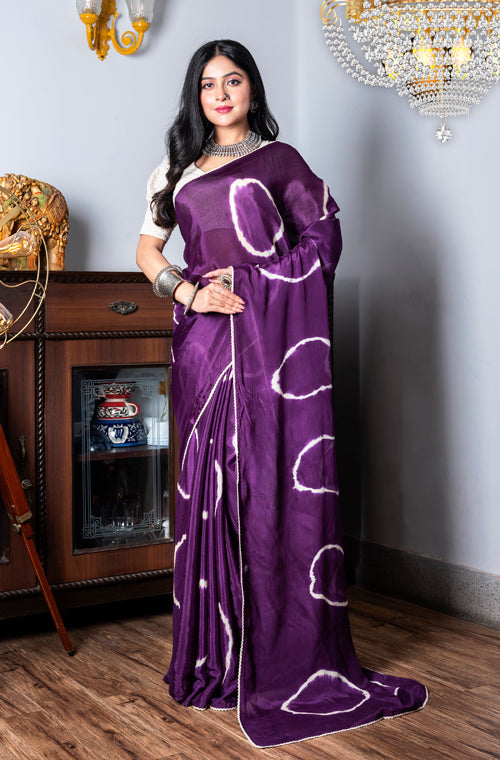 Morchari Chiffon Saree (Tie & Dye) - Purple | Grocsy