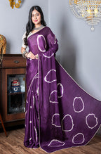Morchari Chiffon Saree (Tie & Dye) - Purple | Grocsy