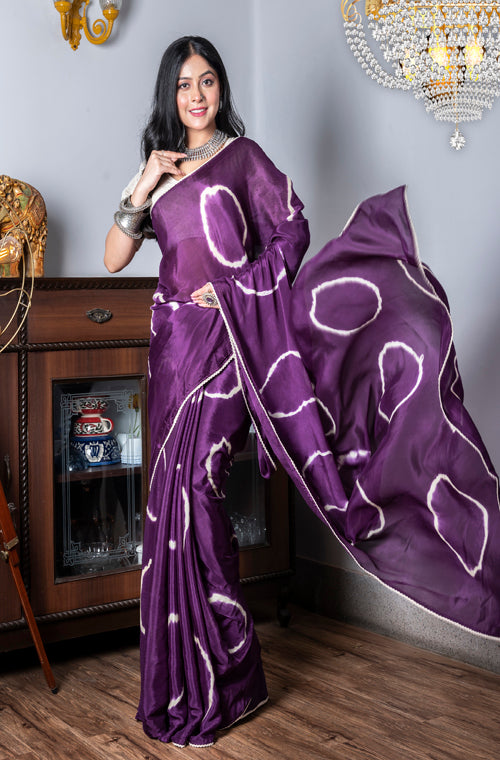Morchari Chiffon Saree (Tie & Dye) - Purple | Grocsy