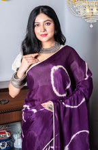 Morchari Chiffon Saree (Tie & Dye) - Purple | Grocsy
