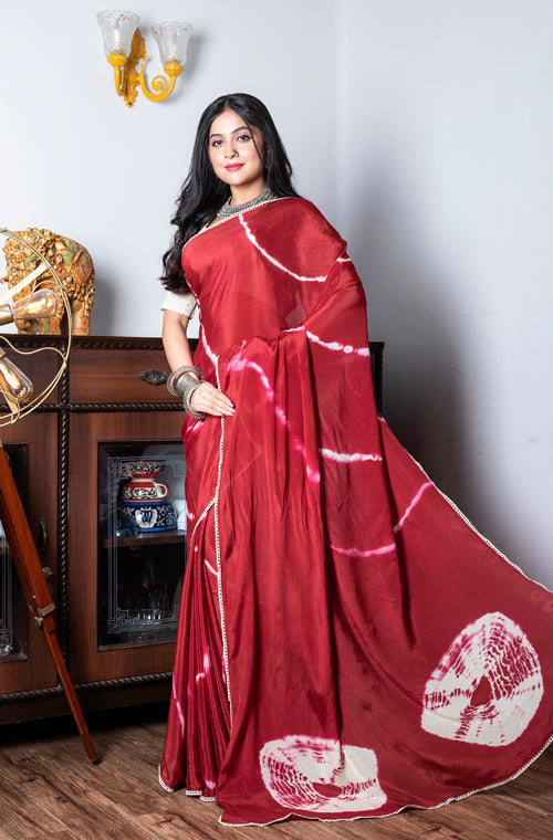 Morchari Chiffon Saree (Tie & Dye) - Maroon | Grocsy