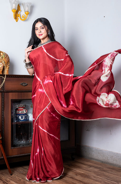 Morchari Chiffon Saree (Tie & Dye) - Maroon | Grocsy