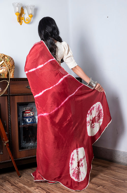 Morchari Chiffon Saree (Tie & Dye) - Maroon | Grocsy