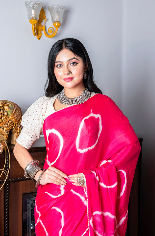 Morchari Chiffon Saree (Tie & Dye) - Rani | Grocsy