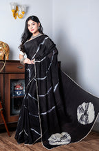 Morchari Chiffon Saree (Tie & Dye) - Black | Grocsy