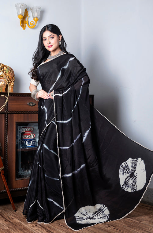 Morchari Chiffon Saree (Tie & Dye) - Black | Grocsy