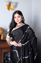 Morchari Chiffon Saree (Tie & Dye) - Black | Grocsy
