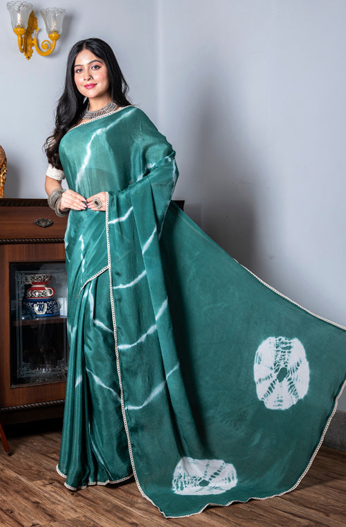 Morchari Chiffon Saree (Tie & Dye) - Green | Grocsy