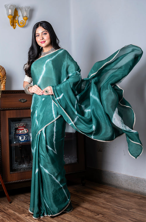 Morchari Chiffon Saree (Tie & Dye) - Green | Grocsy