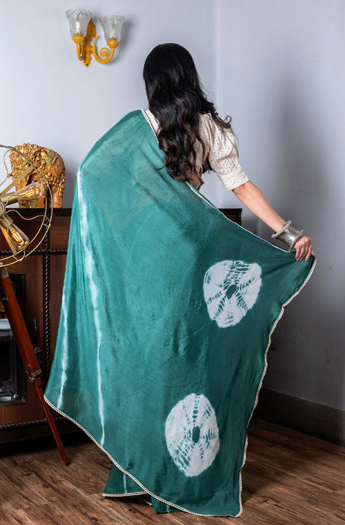 Morchari Chiffon Saree (Tie & Dye) - Green | Grocsy