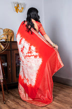 Morchari Pure Dola Saree (Marble Dye) - Red | Grocsy