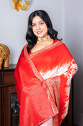 Morchari Pure Dola Saree (Marble Dye) - Red | Grocsy