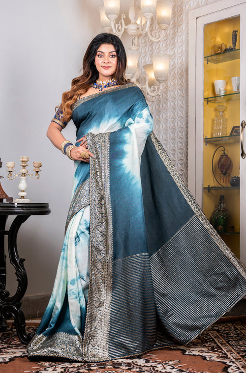 Morchari Pure Dola Saree (Marble Dye) - Grey | Grocsy