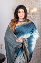 Morchari Pure Dola Saree (Marble Dye) - Grey | Grocsy