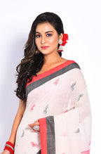 Morchari Bengal Handloom Linin Saree - Off White | Grocsy
