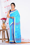 Morchari Cotton Handloom Saree - Blue | Grocsy