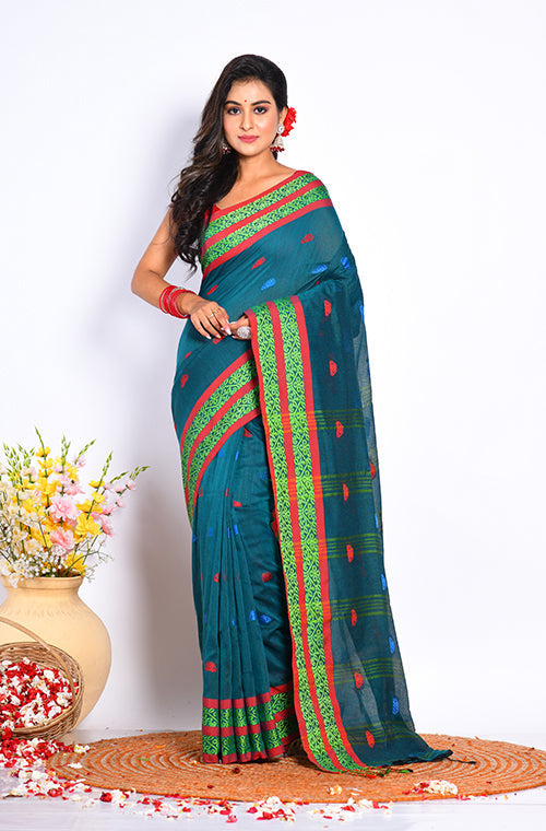 Morchari Cotton Handloom Saree - Green | Grocsy
