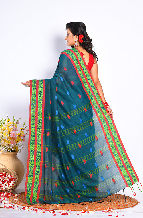 Morchari Cotton Handloom Saree - Green | Grocsy