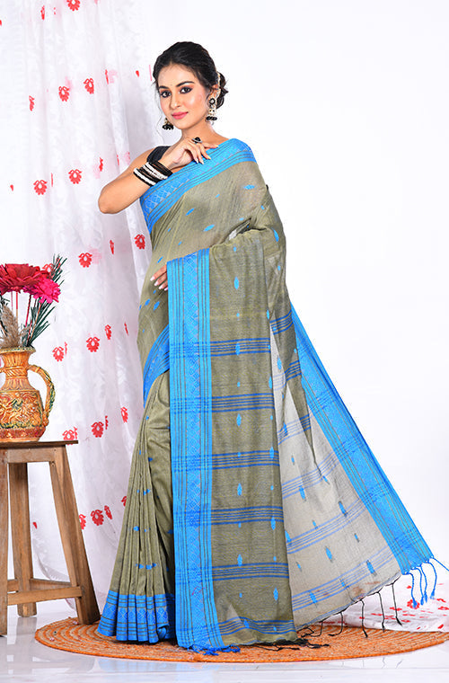 Morchari Cotton Handloom Saree - Grey | Grocsy