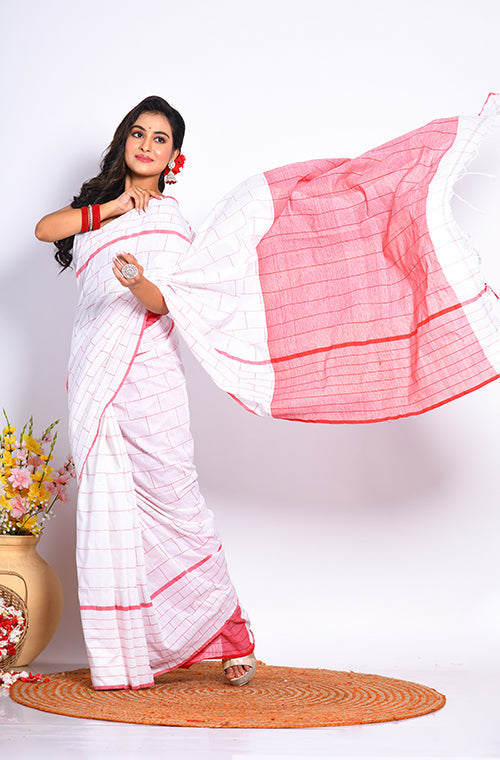 Morchari Cotton Handloom Linin Saree - Multicolour | Grocsy