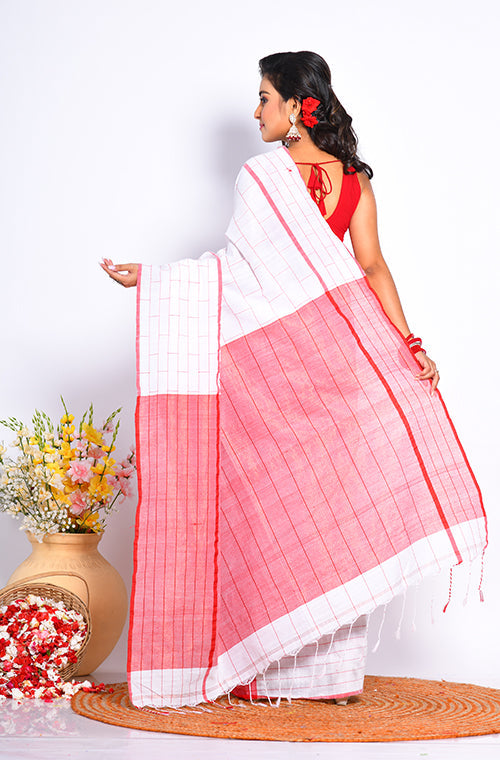 Morchari Cotton Handloom Linin Saree - Multicolour | Grocsy